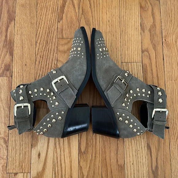 Kurt Geiger Sybil khaki suede studded ankle bootiegreat pre owned condition - Picture 4 of 12